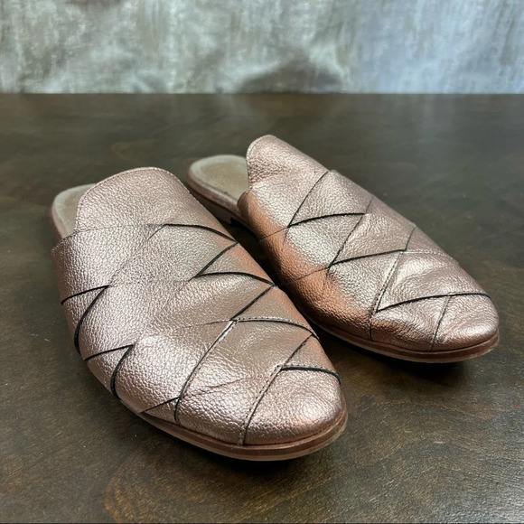 Seychelles Woven Mules Rose Gold Slip On Pink Metallic Slides Size 8 Boho - Picture 2 of 8